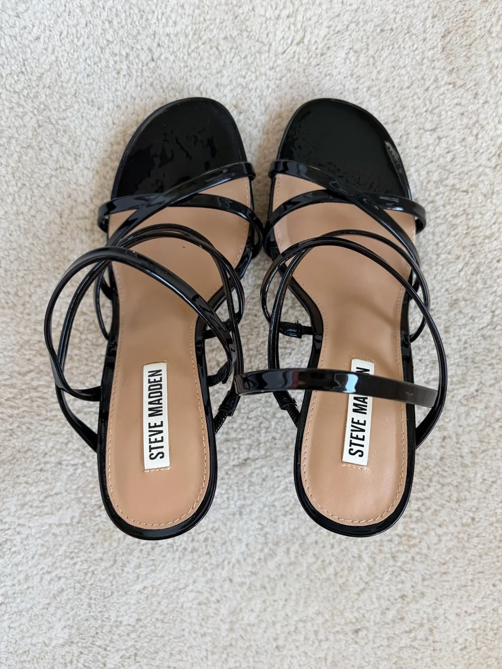 Steve Madden Black Patent Strappy Slide Sandals Women’s Size 8